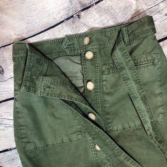 J Crew Chino Skirt GreenTie-Belt Button Front Midi Size 4 - Picture 7 of 10